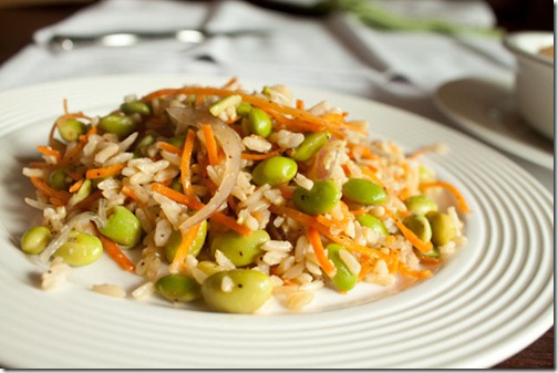 Fried Sesame Brown Rice with Edamame