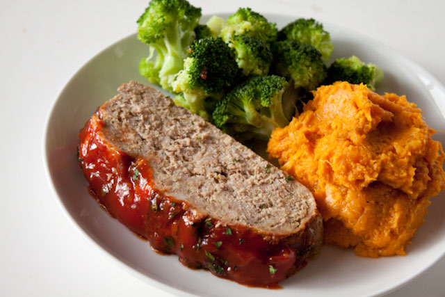 meatloaf with mashed sweet potatoes