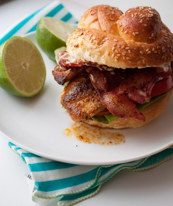 Lighter Cajun Tilapia Sandwich with Bacon and Lime Mayo! This fish recipe is restaurant-quality! 350 calories