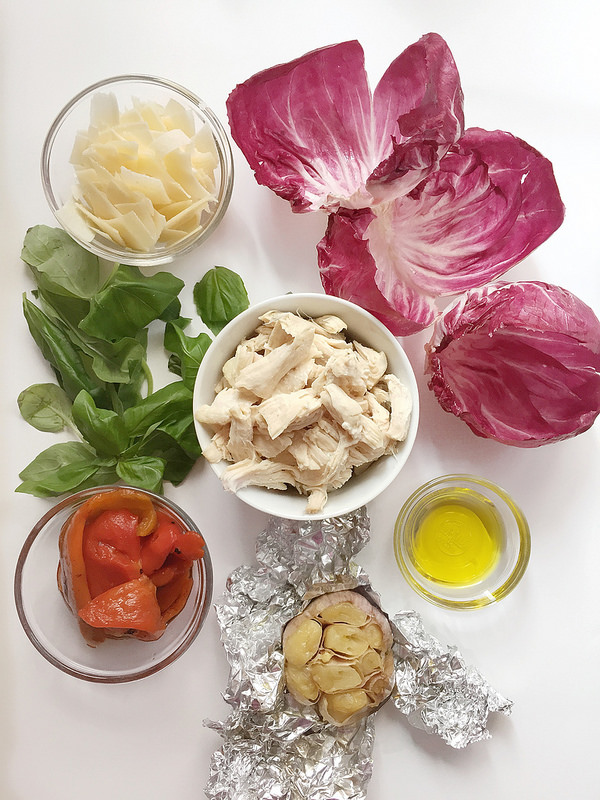 Light Italian Chicken Salad Recipe with Roasted Garlic Dressing in Radicchio Cups! Low Carb and only 195 calories!