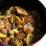 One Pan Roasted Chicken with Potatoes Wine and Olives! This recipe is restaurant-worthy and full of rich, hearty flavor. But the best news? It's wholesome and healthy!