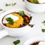 Mini Tamale Chicken Pot Pies! This recipe makes 6 individual, healthy and low calorie servings of the most delicious Mexican meal! The filling is a mildly spicy (not much, still kid friendly!) ground chicken and veggie mix with a cheesy cornmeal crust! You could even make it vegetarian with beans! 284 calories per serving. A family favorite for sure.