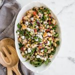 Panzanella Salad with Chickpeas and Feta - a traditional Tuscan bread and tomato salad loaded with flavor and texture! 288 calories per serving