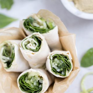 Turkey Spinach and Hummus Roll Ups with Spiralized Cucumber Noodles!