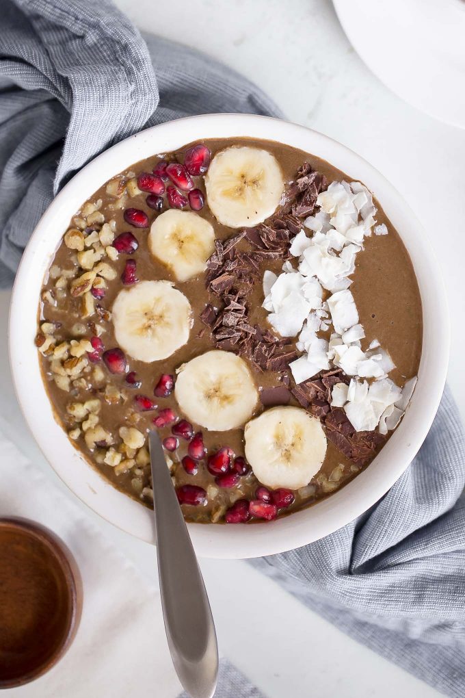 High Protein Chocolate Espresso Smoothie Bowl