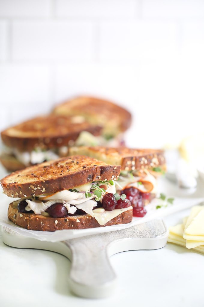 turkey melts with cranberry sauce and sprouts