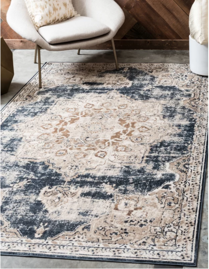 Abbeville Power Loom Dark Blue Area Rug