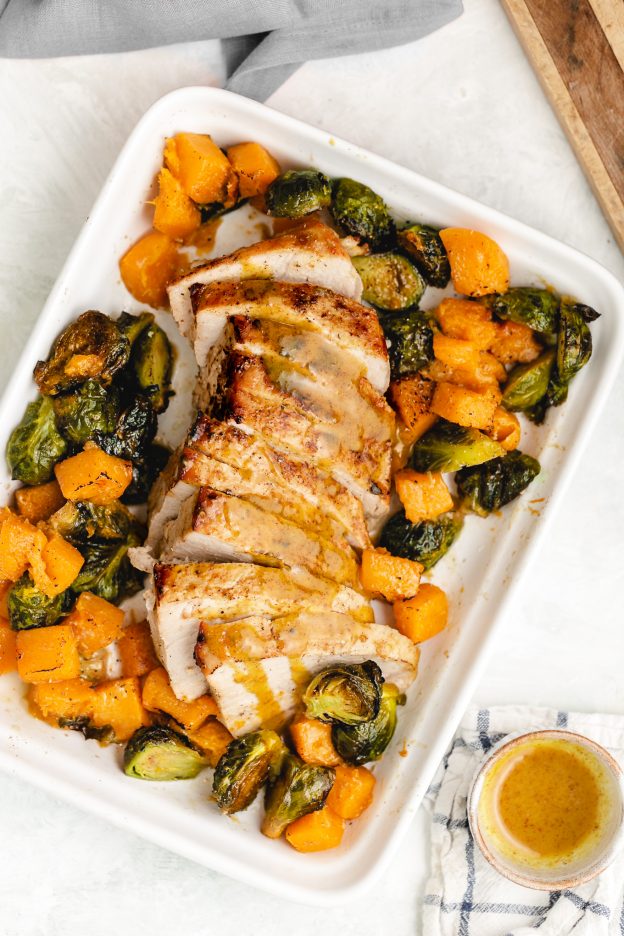 Sheet Pan Pork Tenderloin with Brussels Sprouts and Butternut Squash - Andie Mitchell