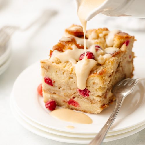Cranberry Bread Pudding with Caramel Sauce