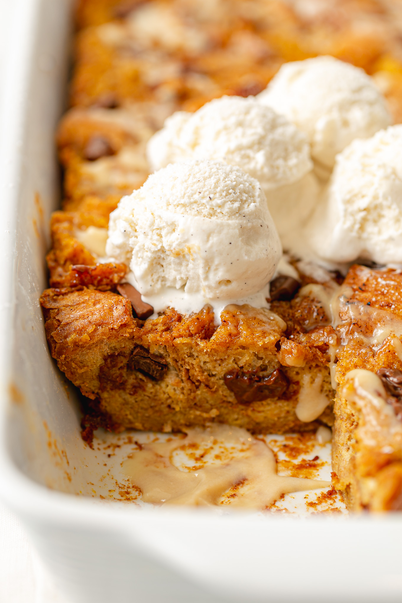 Pumpkin Eggnog Bread Pudding with Chocolate Chips