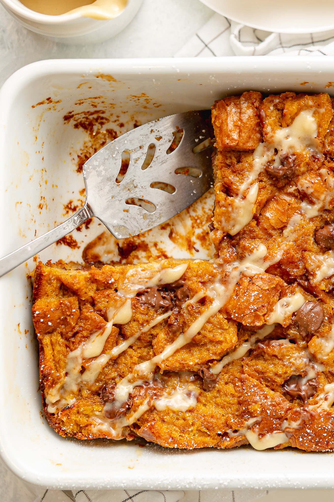 Pumpkin Eggnog Bread Pudding with Chocolate Chips